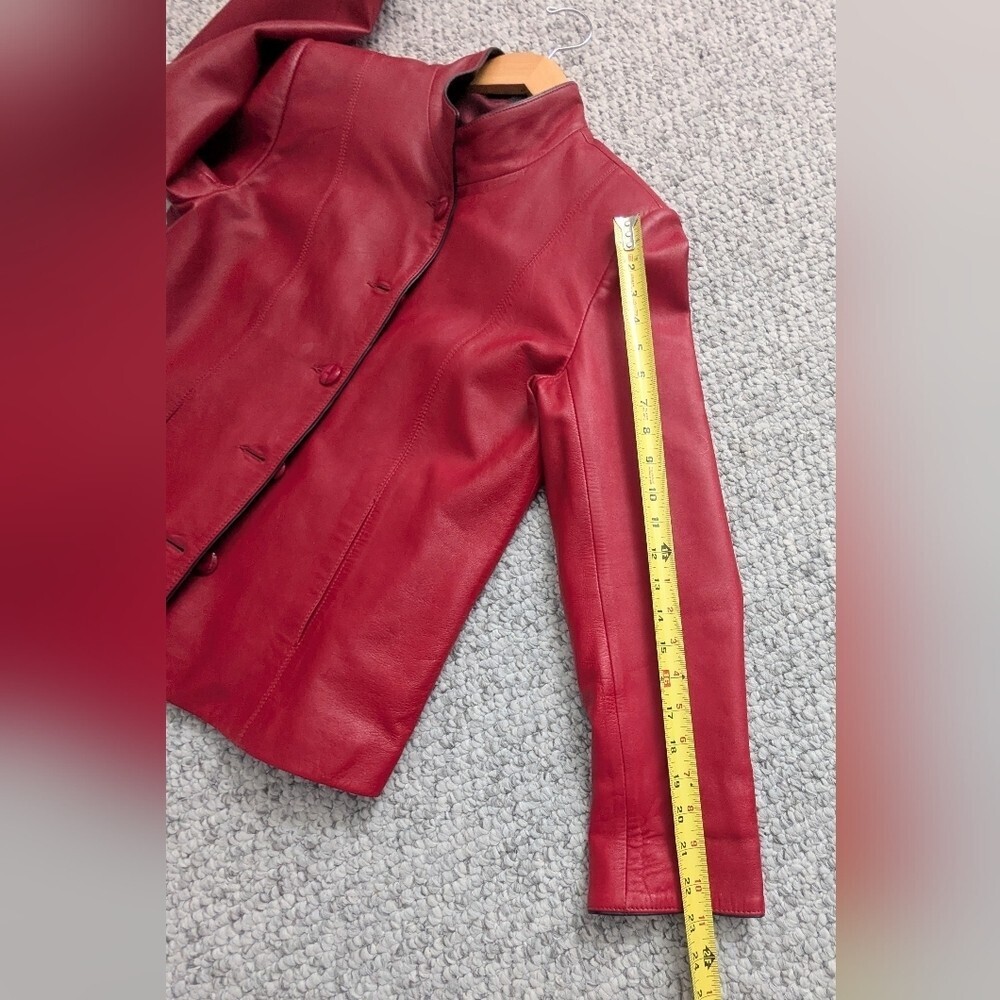 A Pop of Color! Venus Women's Red Button-Down Leather Jacket - Picture 11 of 15